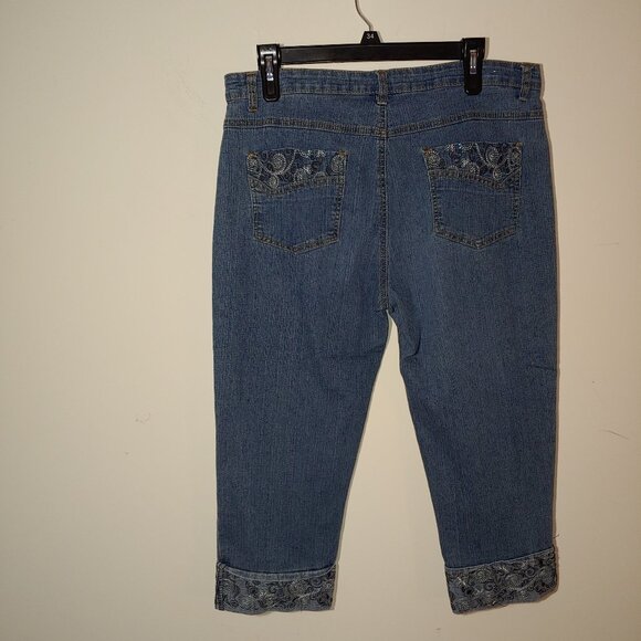 COS Jeans Embroidered Capri Size 12 Medium Wash Blue - Picture 7 of 7